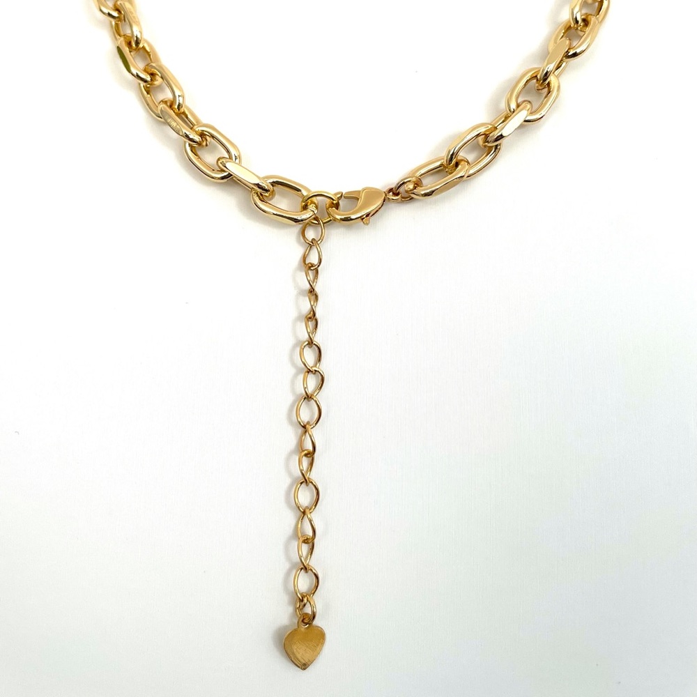 18k Gold Filled Chunky Paperclip Chain Pendant Necklace CZ Heart Charm Pendant - Picture 6 of 6